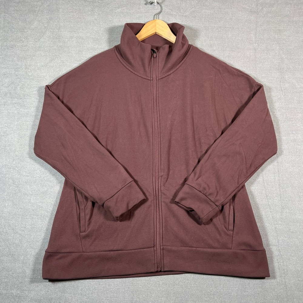 Mondetta Full Zip Fleece Mock Neck Jacket Women L Light Brown